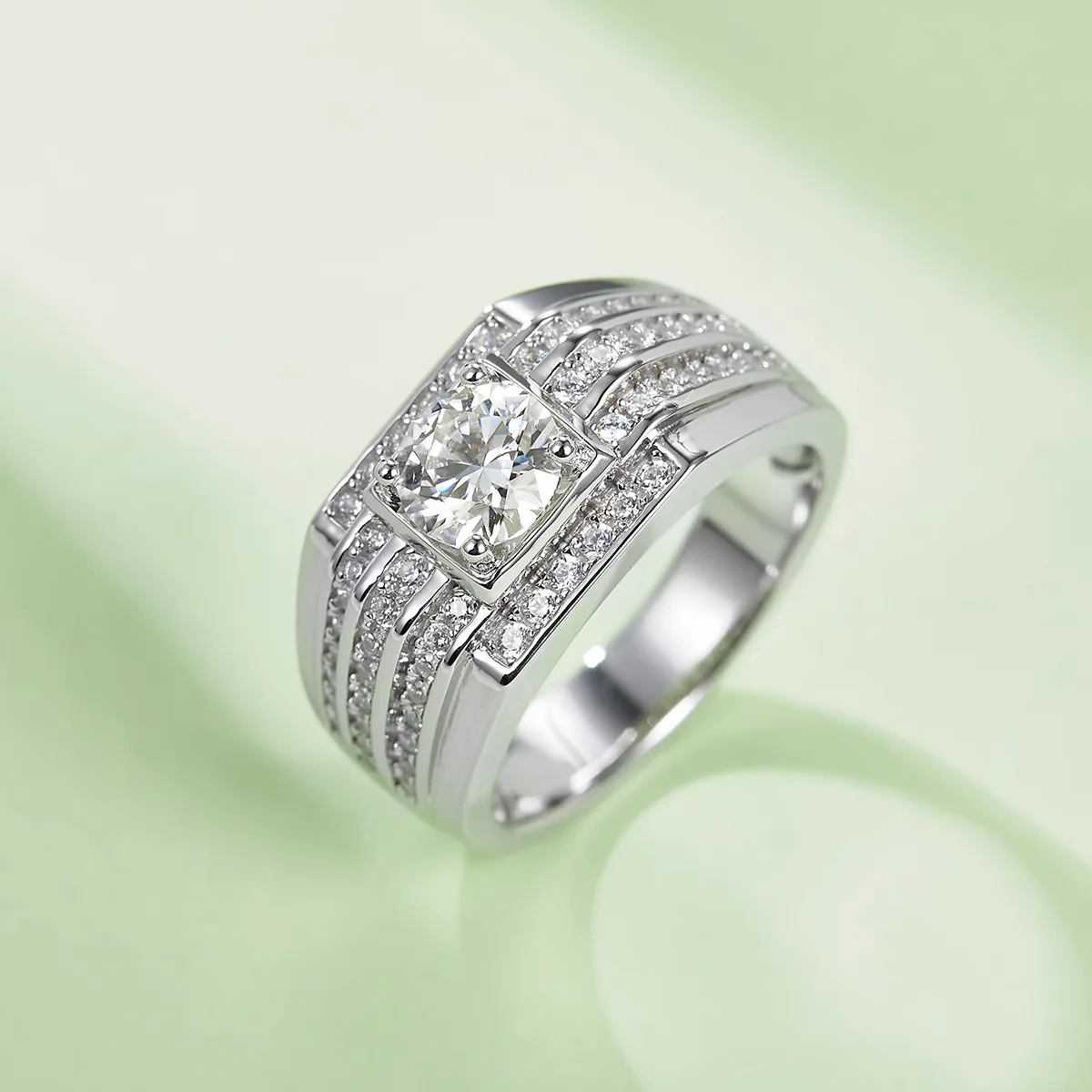 S925 White-Gold-Plated Silver Moissanite Men's Ring 1ct D