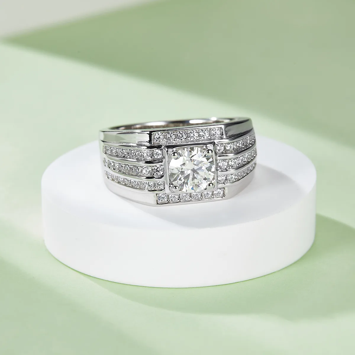 S925 White-Gold-Plated Silver Moissanite Men's Ring 1ct D
