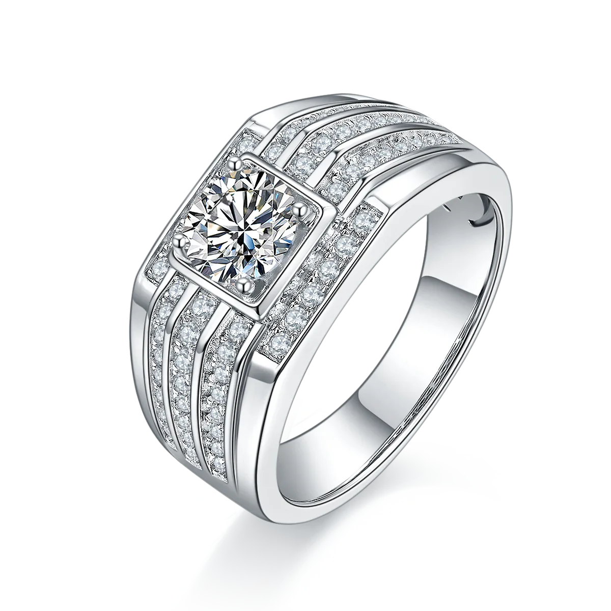 S925 White-Gold-Plated Silver Moissanite Men's Ring 1ct D