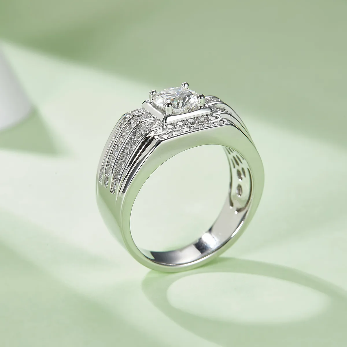 S925 White-Gold-Plated Silver Moissanite Men's Ring 1ct D
