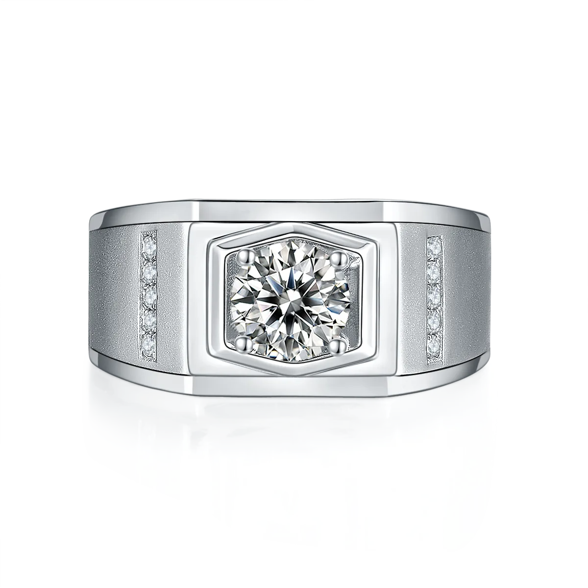S925 White-Gold-Plated Silver Moissanite Men's Ring 1ct D - M79A