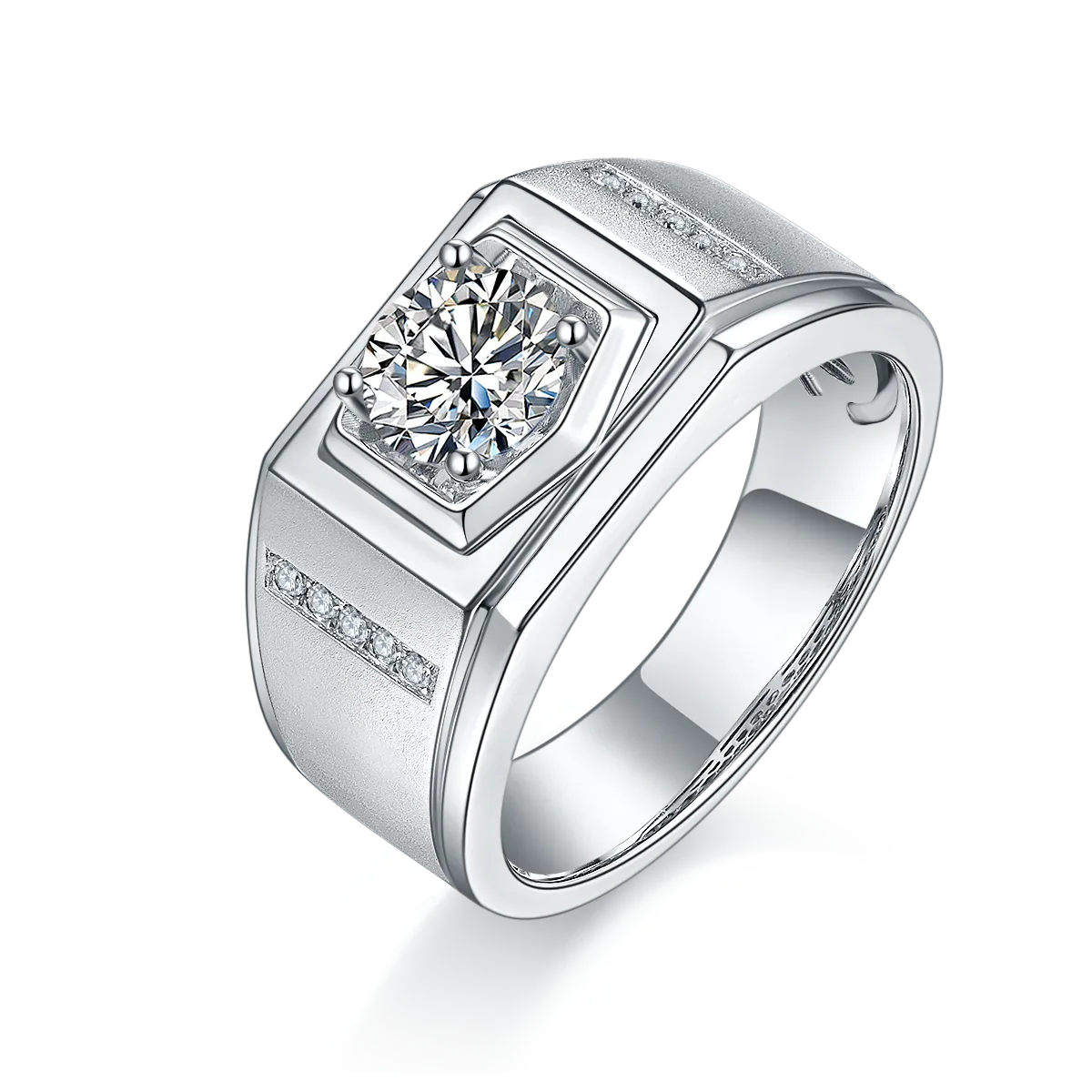 S925 White-Gold-Plated Silver Moissanite Men's Ring 1ct D - M79A