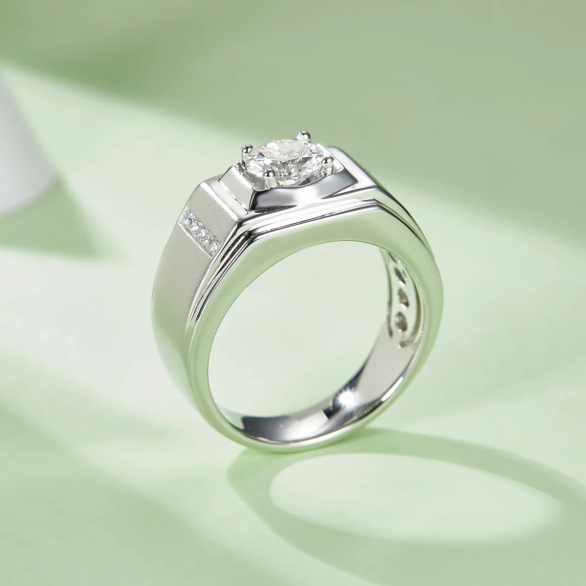 S925 White-Gold-Plated Silver Moissanite Men's Ring 1ct D - M79A