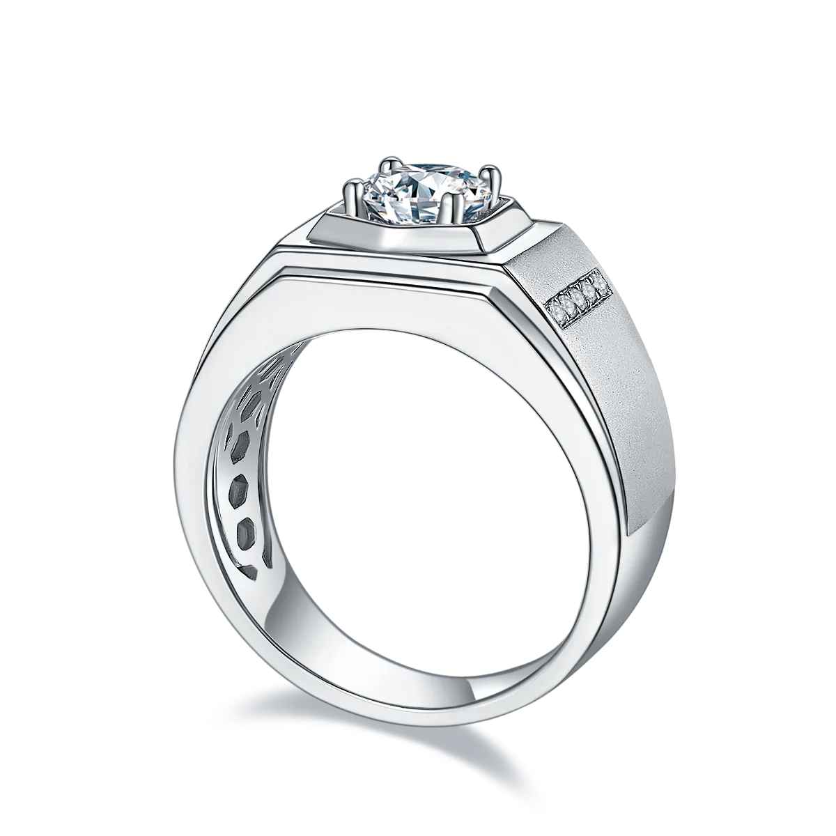 S925 White-Gold-Plated Silver Moissanite Men's Ring 1ct D - M79A