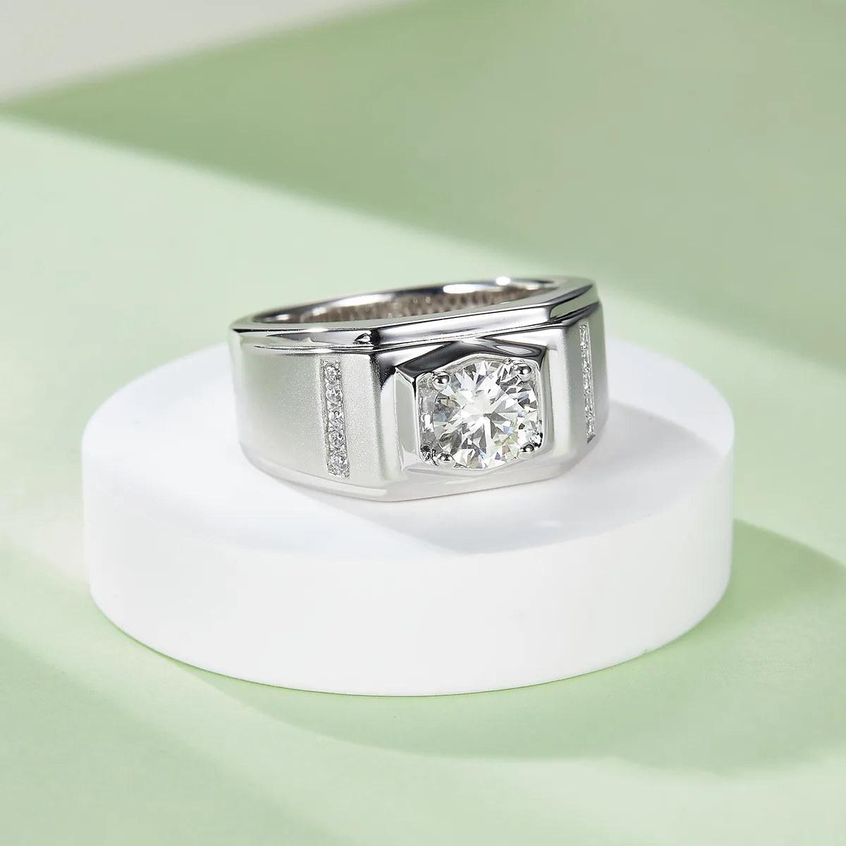 S925 White-Gold-Plated Silver Moissanite Men's Ring 1ct D - M79A