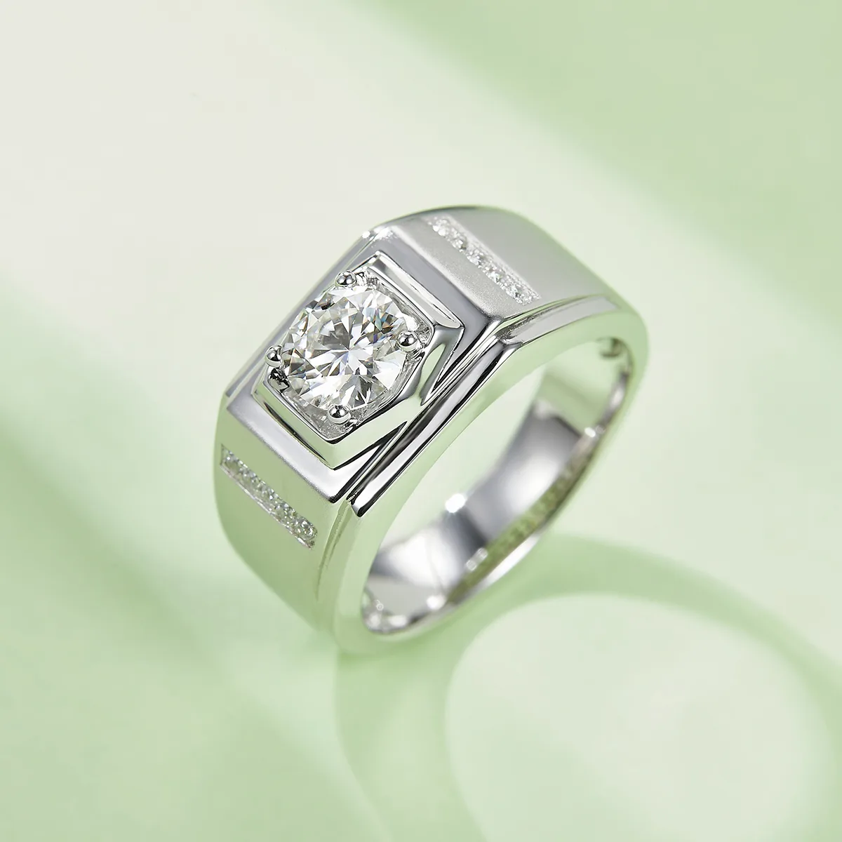 S925 White-Gold-Plated Silver Moissanite Men's Ring 1ct D - M79A