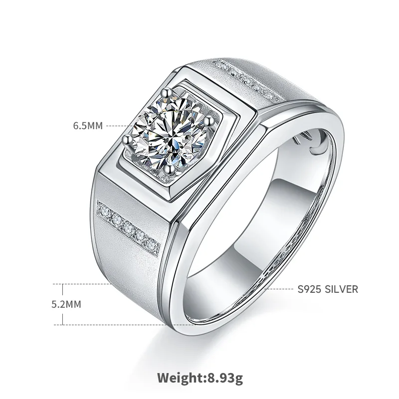 S925 White-Gold-Plated Silver Moissanite Men's Ring 1ct D - M79A