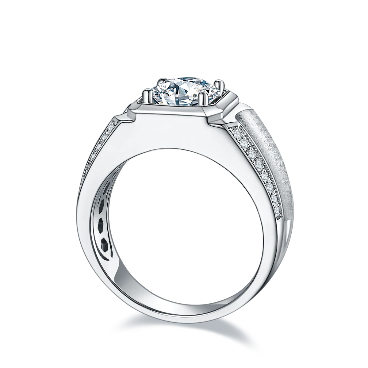 S925 White-Gold-Plated Silver Moissanite Men's Ring 2ct D - M81B