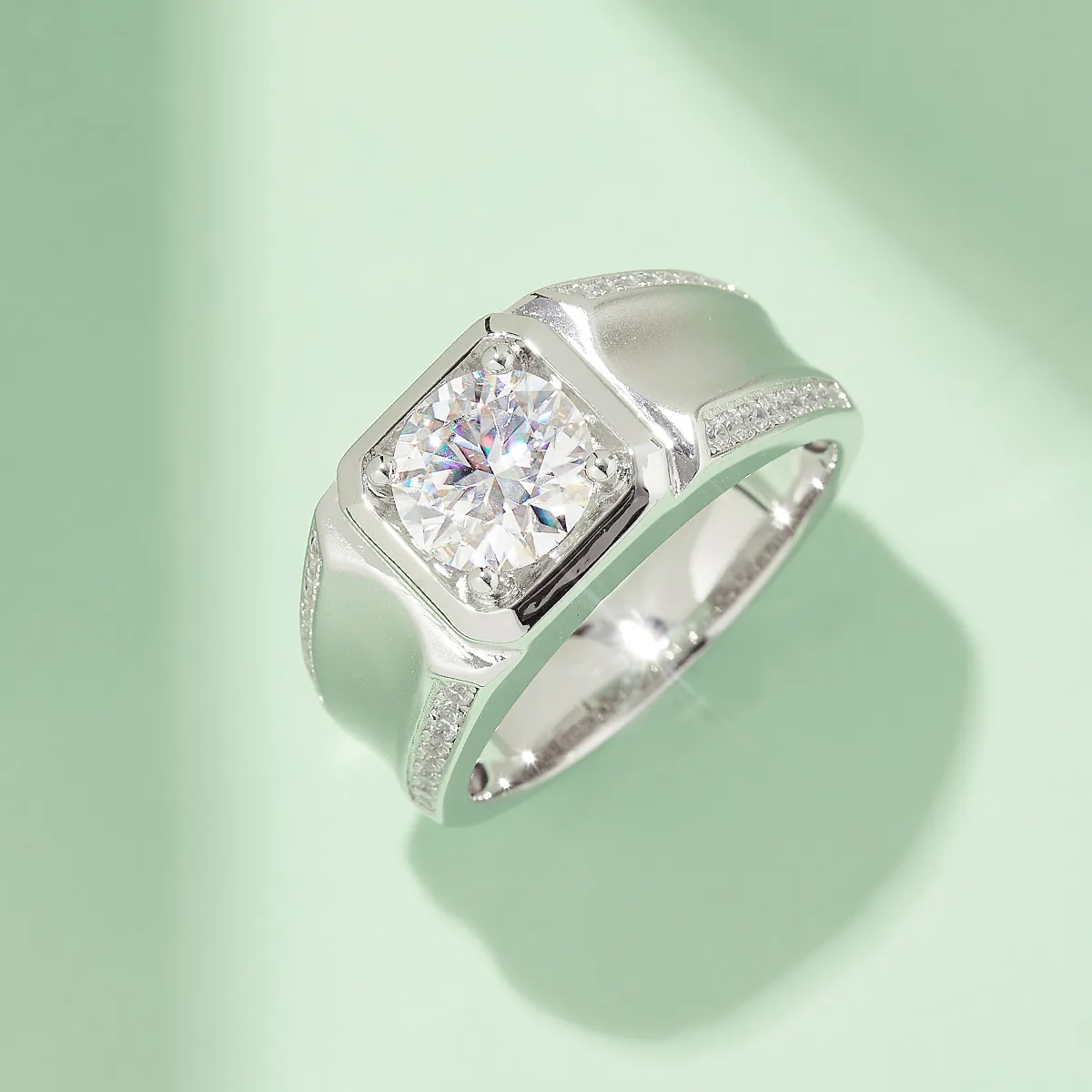 S925 White-Gold-Plated Silver Moissanite Men's Ring 2ct D - M81B