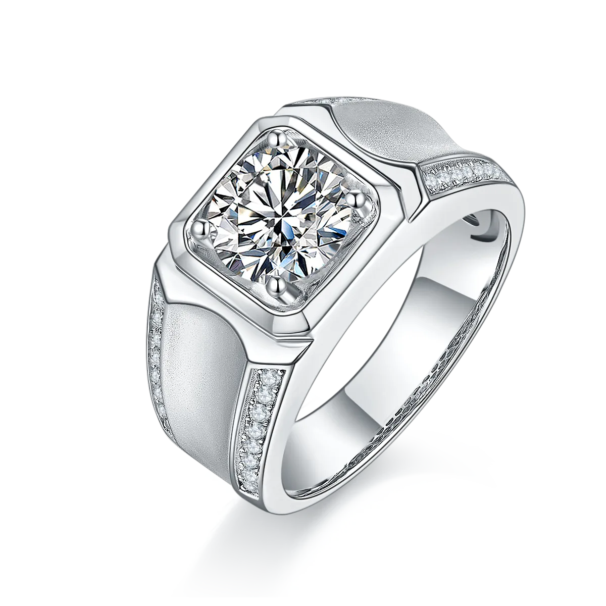 S925 White-Gold-Plated Silver Moissanite Men's Ring 2ct D - M81B