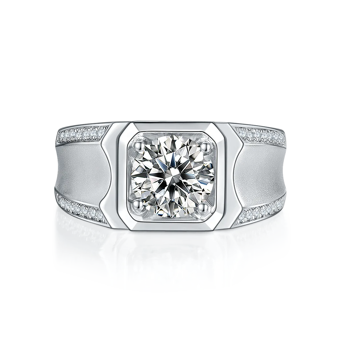 S925 White-Gold-Plated Silver Moissanite Men's Ring 2ct D - M81B