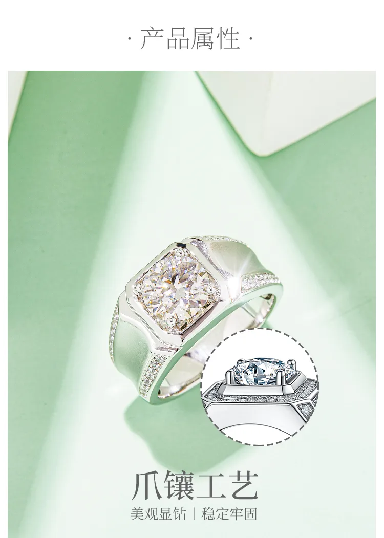 S925 White-Gold-Plated Silver Moissanite Men
