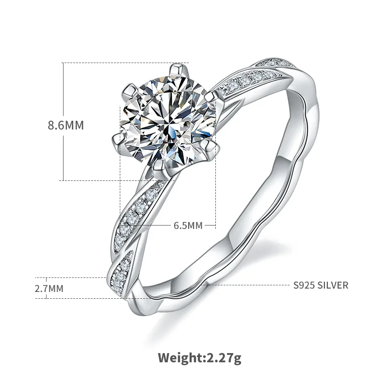 S925 White-Gold-Plated Silver Moissanite Proposal Ring Women's Ring 1ct D - M41A