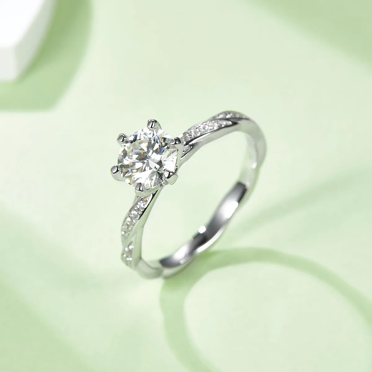 S925 White-Gold-Plated Silver Moissanite Proposal Ring Women's Ring 1ct D - M41A