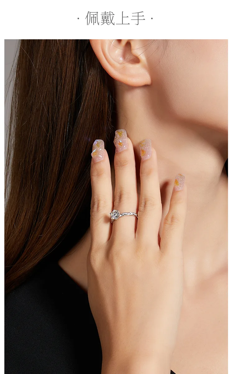 S925 White-Gold-Plated Silver Moissanite Proposal Ring Women