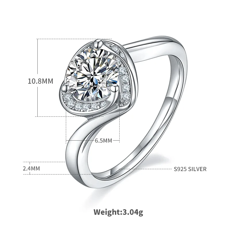 Blooming Heart S925 White-Gold-Plated Silver Moissanite Wedding Band Women's Ring 1ct D