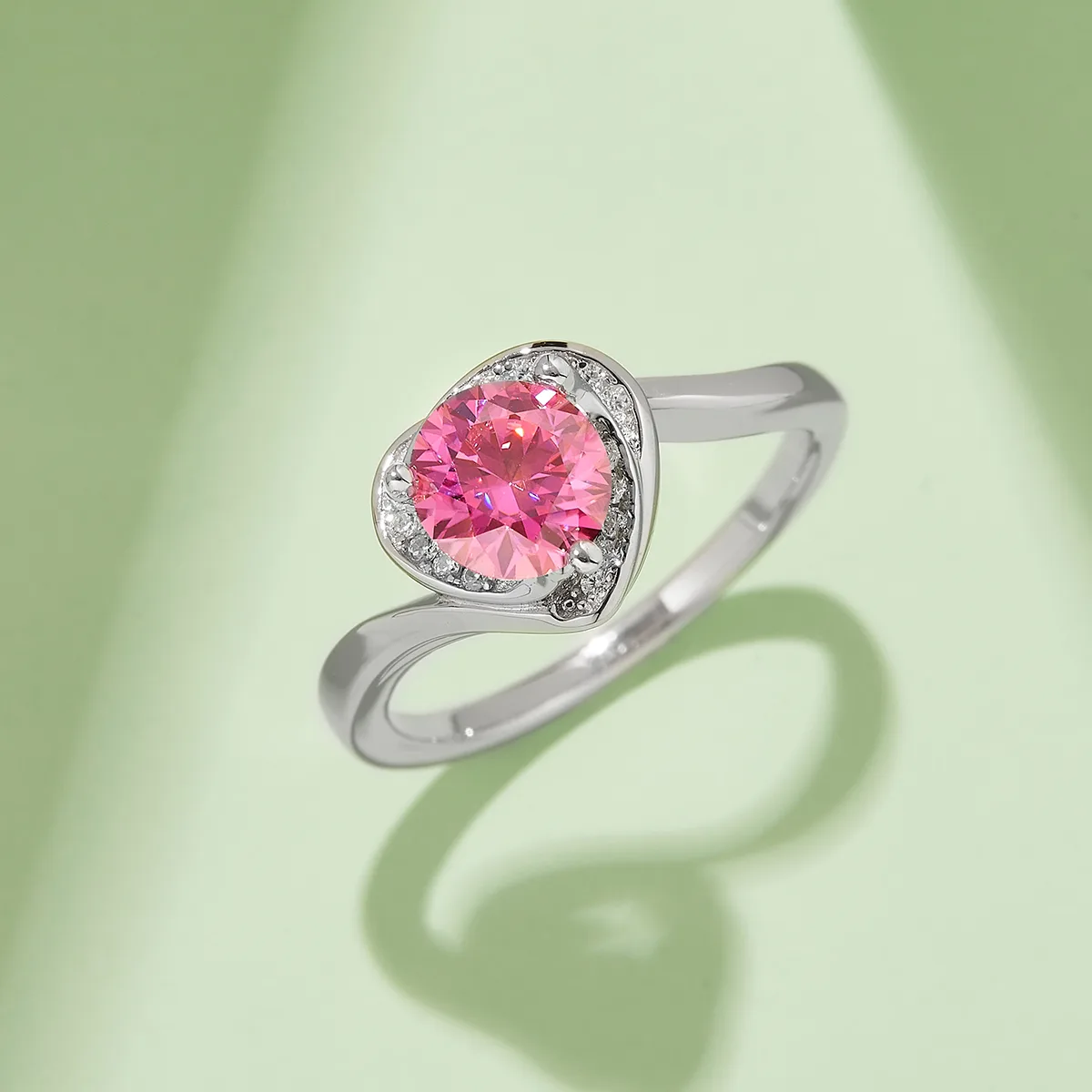 Blooming Heart S925 White-Gold-Plated Silver Moissanite Wedding Band Women's Ring 1ct D