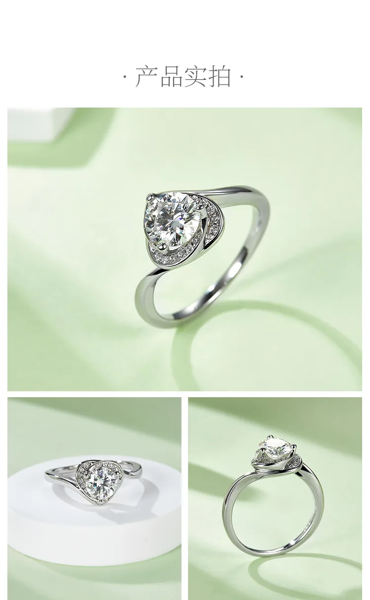 Blooming Heart S925 White-Gold-Plated Silver Moissanite Wedding Band Women