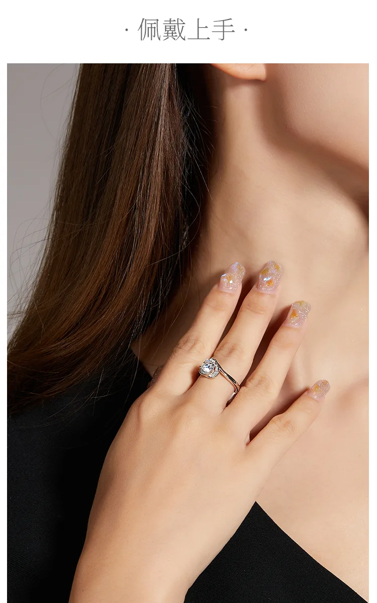 Blooming Heart S925 White-Gold-Plated Silver Moissanite Wedding Band Women