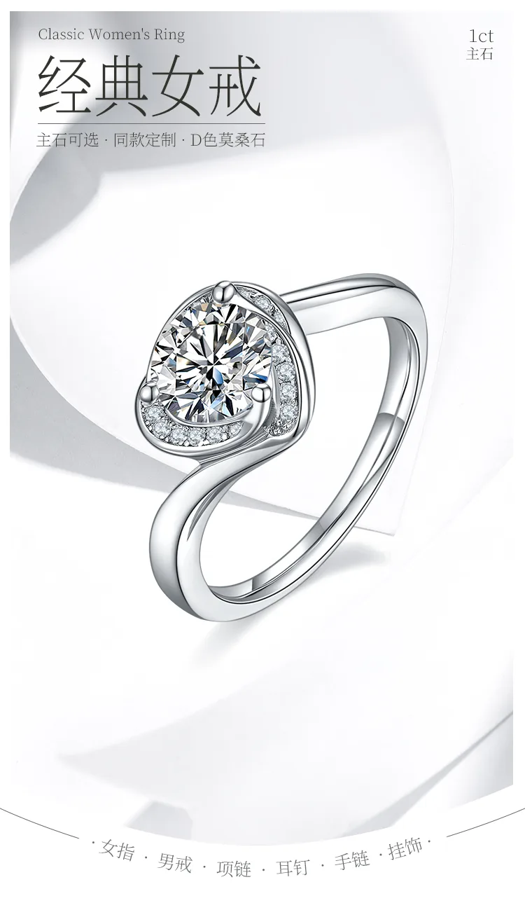 Blooming Heart S925 White-Gold-Plated Silver Moissanite Wedding Band Women