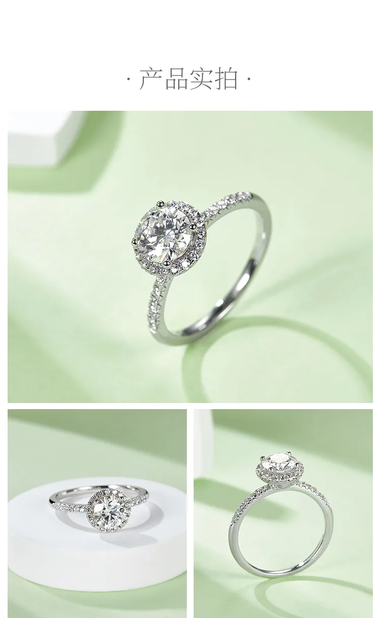 Classic Round Bezel S925 White-Gold-Plated Silver Moissanite Engagement Ring Wom