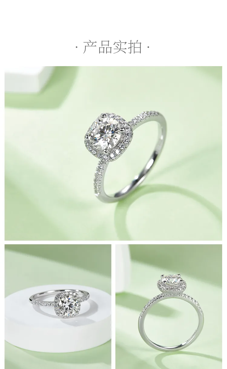 Classic Square Bezel S925 White-Gold-Plated Silver Moissanite Proposal Ring Wome