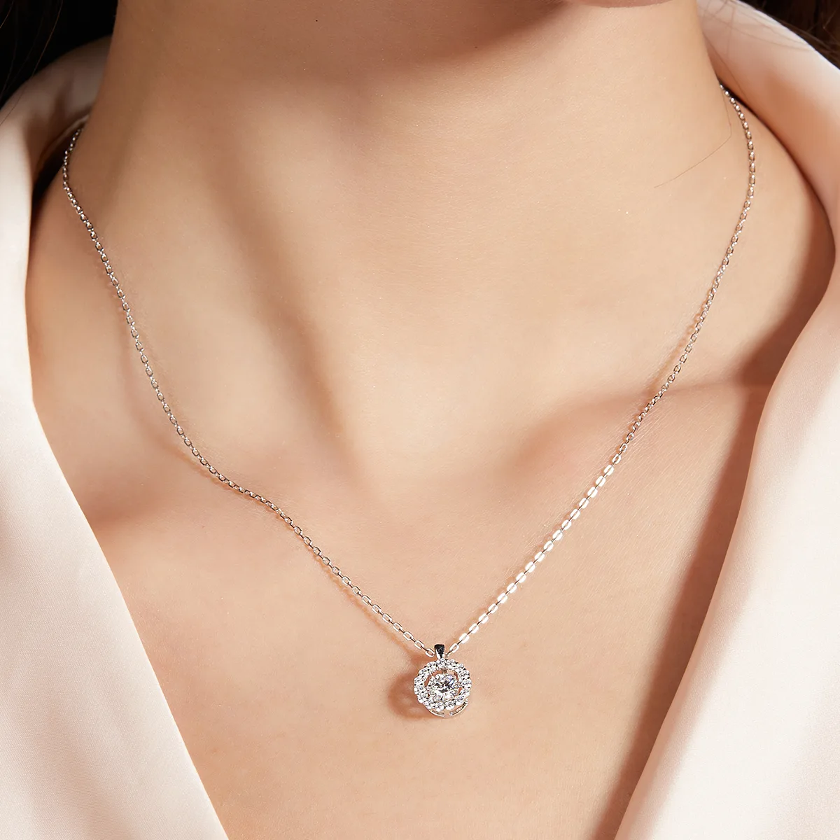 Spirit Diamond S925 White-Gold-Plated Silver Moissanite Necklace 0.5ct D