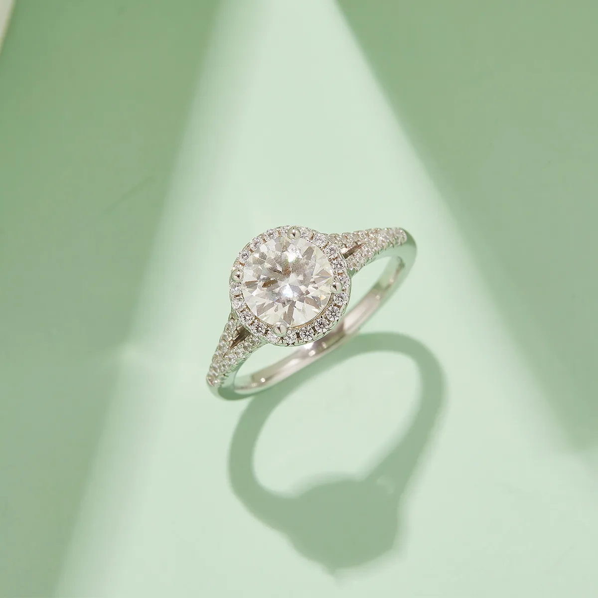 Double-Band Round Bezel S925 White-Gold-Plated Silver Moissanite Wedding Band Women's Ring 1.5ct D