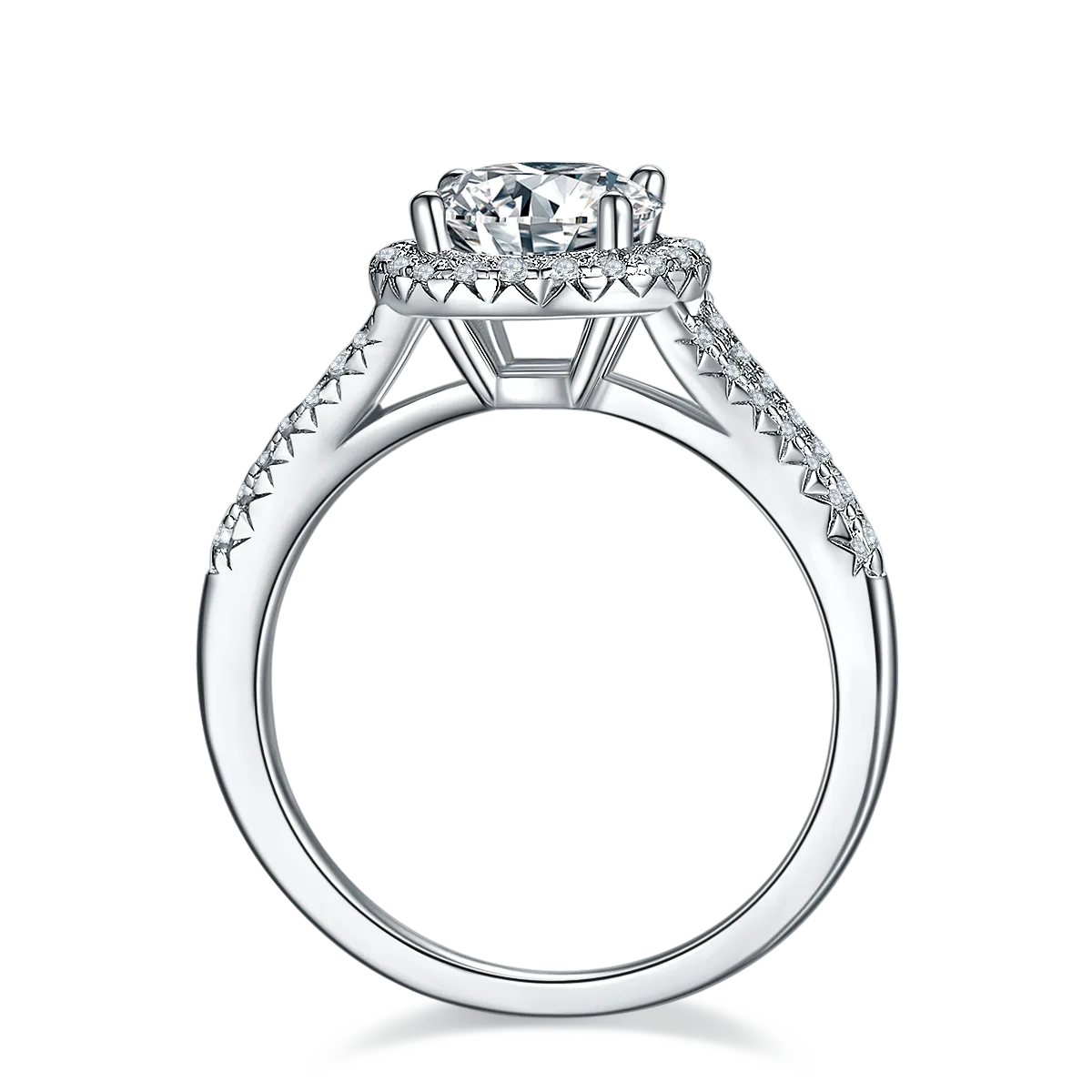 Double-Band Round Bezel S925 White-Gold-Plated Silver Moissanite Wedding Band Women's Ring 1.5ct D