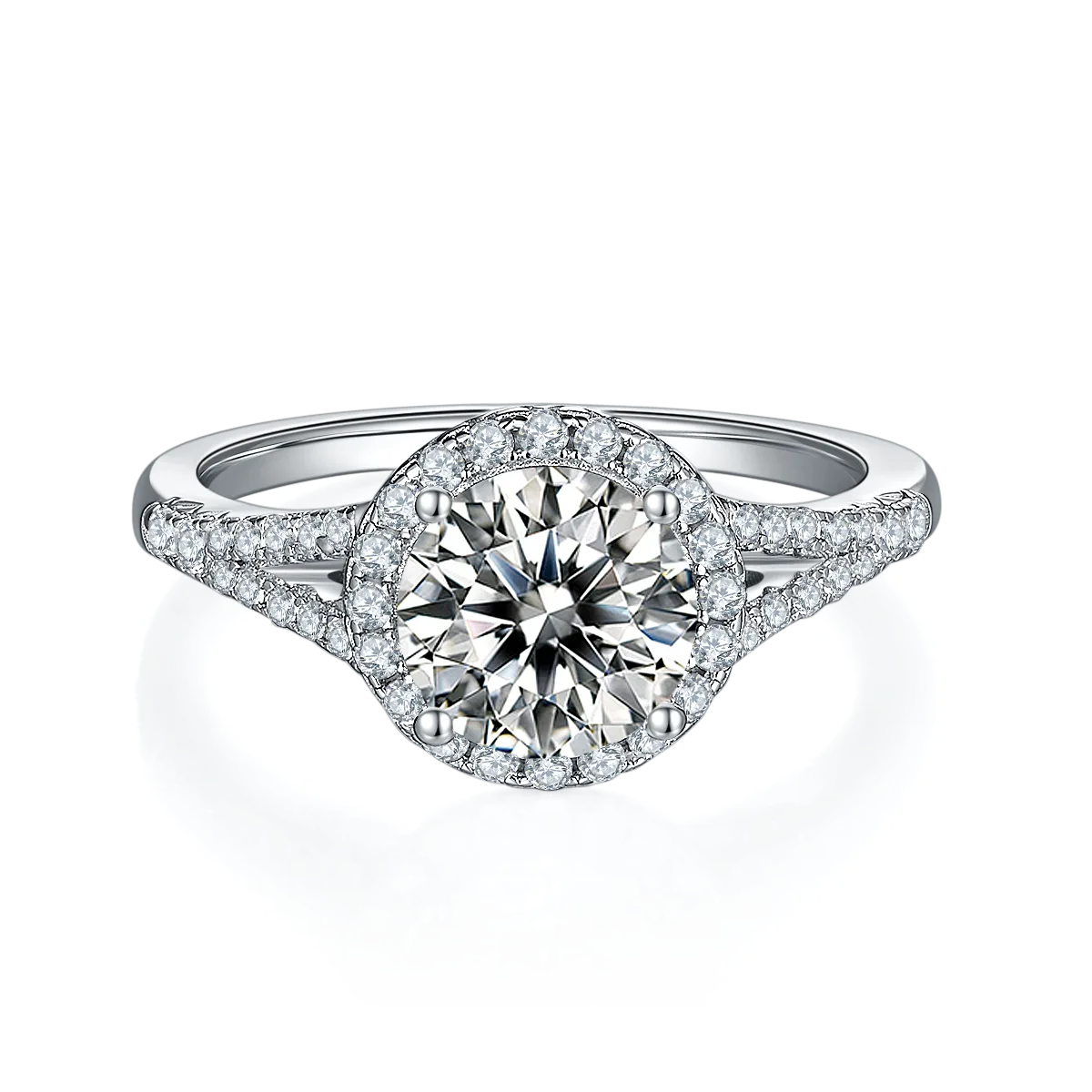 Double-Band Round Bezel S925 White-Gold-Plated Silver Moissanite Wedding Band Women's Ring 1.5ct D
