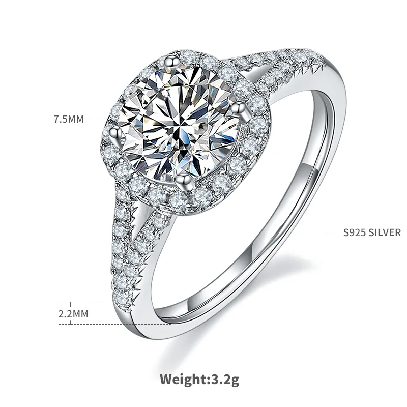 Double-Band Square Bezel S925 White-Gold-Plated Silver Moissanite Engagement Ring Women's Ring 1.5ct D