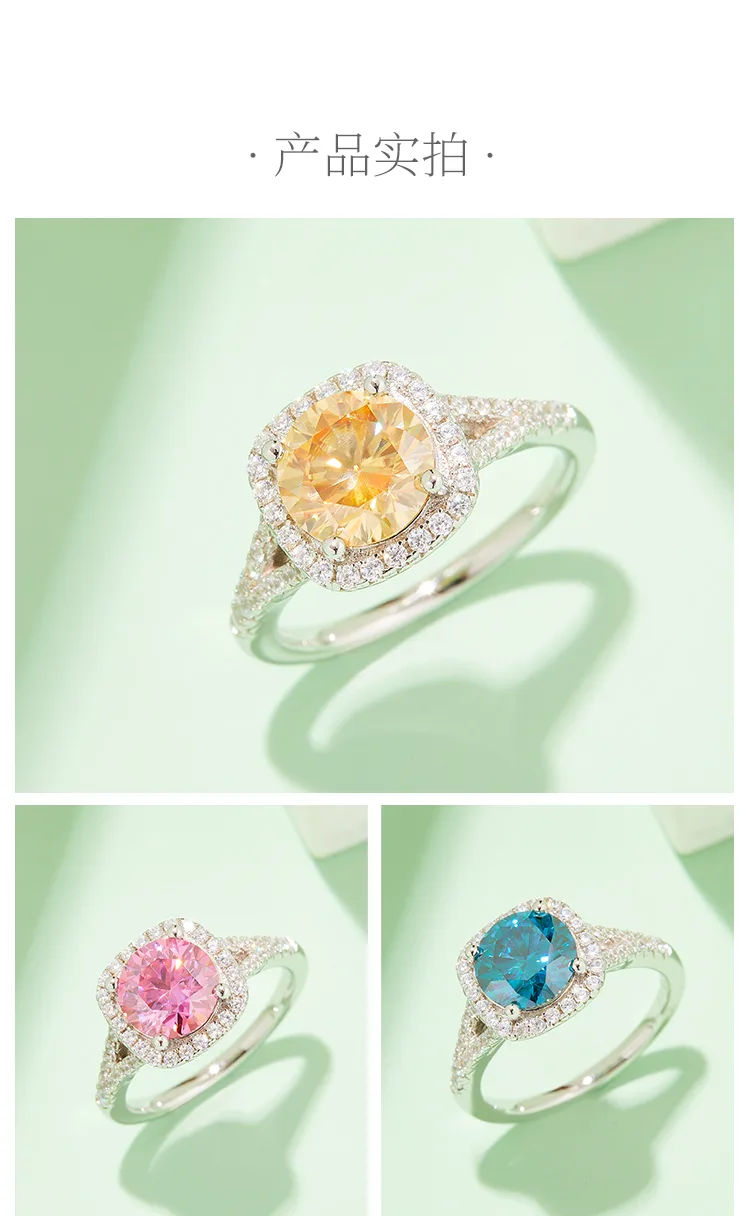 Double-Band Square Bezel S925 White-Gold-Plated Silver Moissanite Engagement Rin