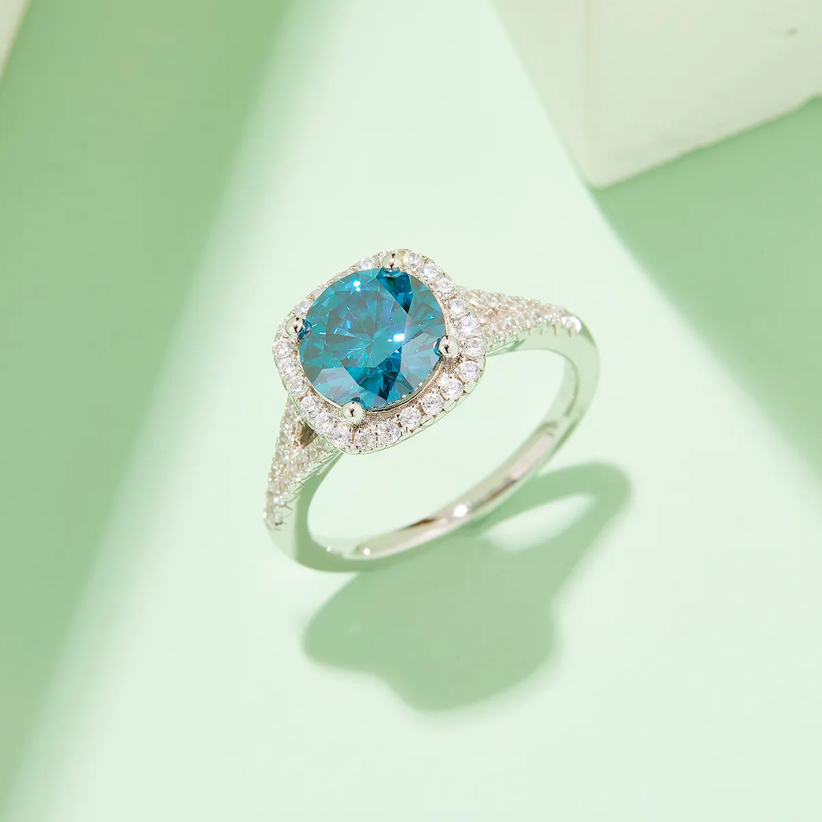 Double-Band Square Bezel S925 White-Gold-Plated Silver Moissanite Engagement Ring Women's Ring 1.5ct D