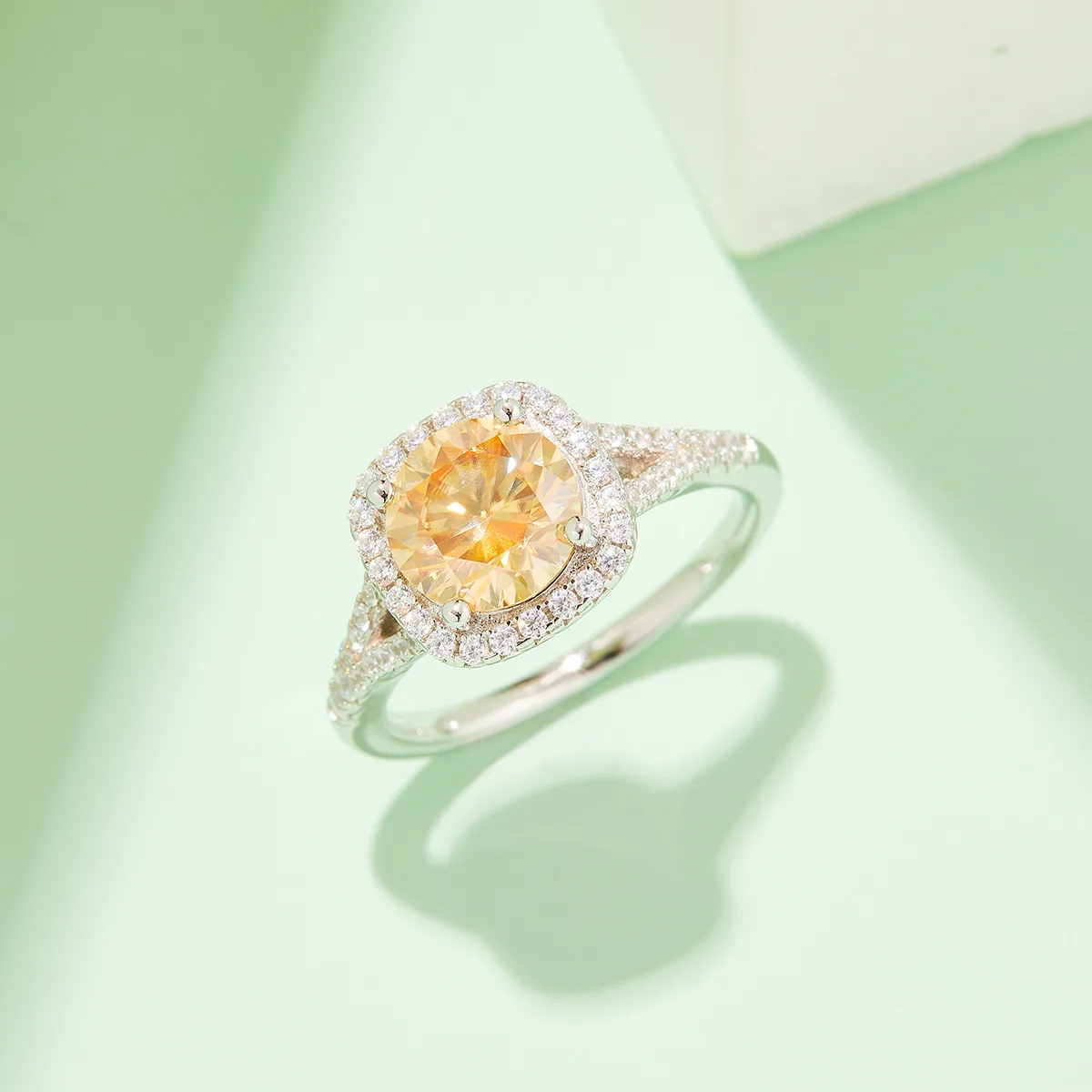Double-Band Square Bezel S925 White-Gold-Plated Silver Moissanite Engagement Ring Women's Ring 1.5ct D
