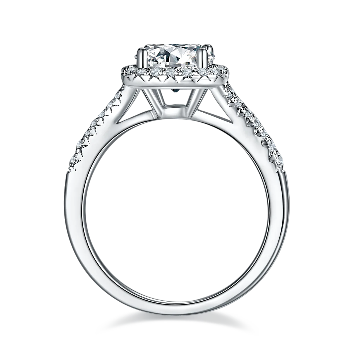 Double-Band Square Bezel S925 White-Gold-Plated Silver Moissanite Engagement Ring Women's Ring 1.5ct D