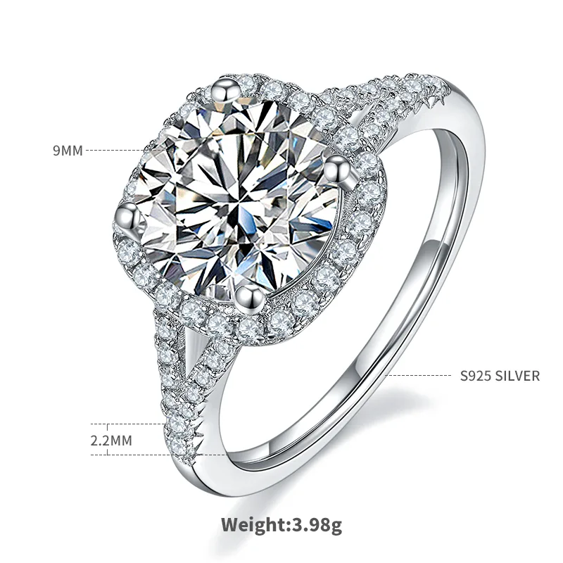 Double-Band Square Bezel S925 White-Gold-Plated Silver Moissanite Wedding Band Women's Ring 3.0ct D