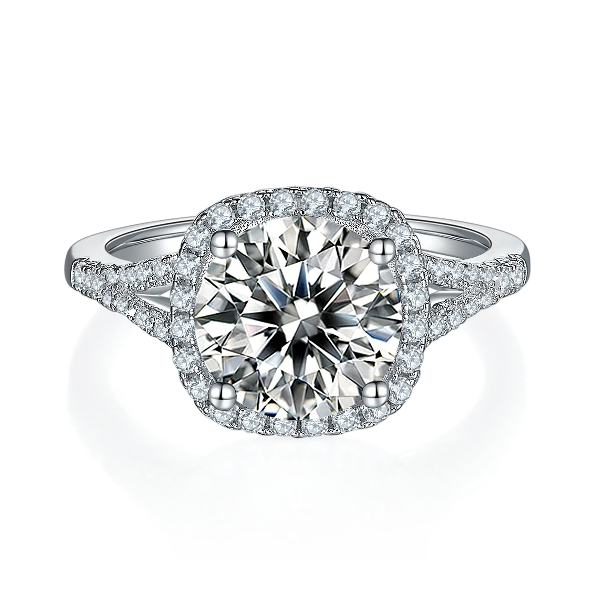 Double-Band Square Bezel S925 White-Gold-Plated Silver Moissanite Wedding Band Women's Ring 3.0ct D