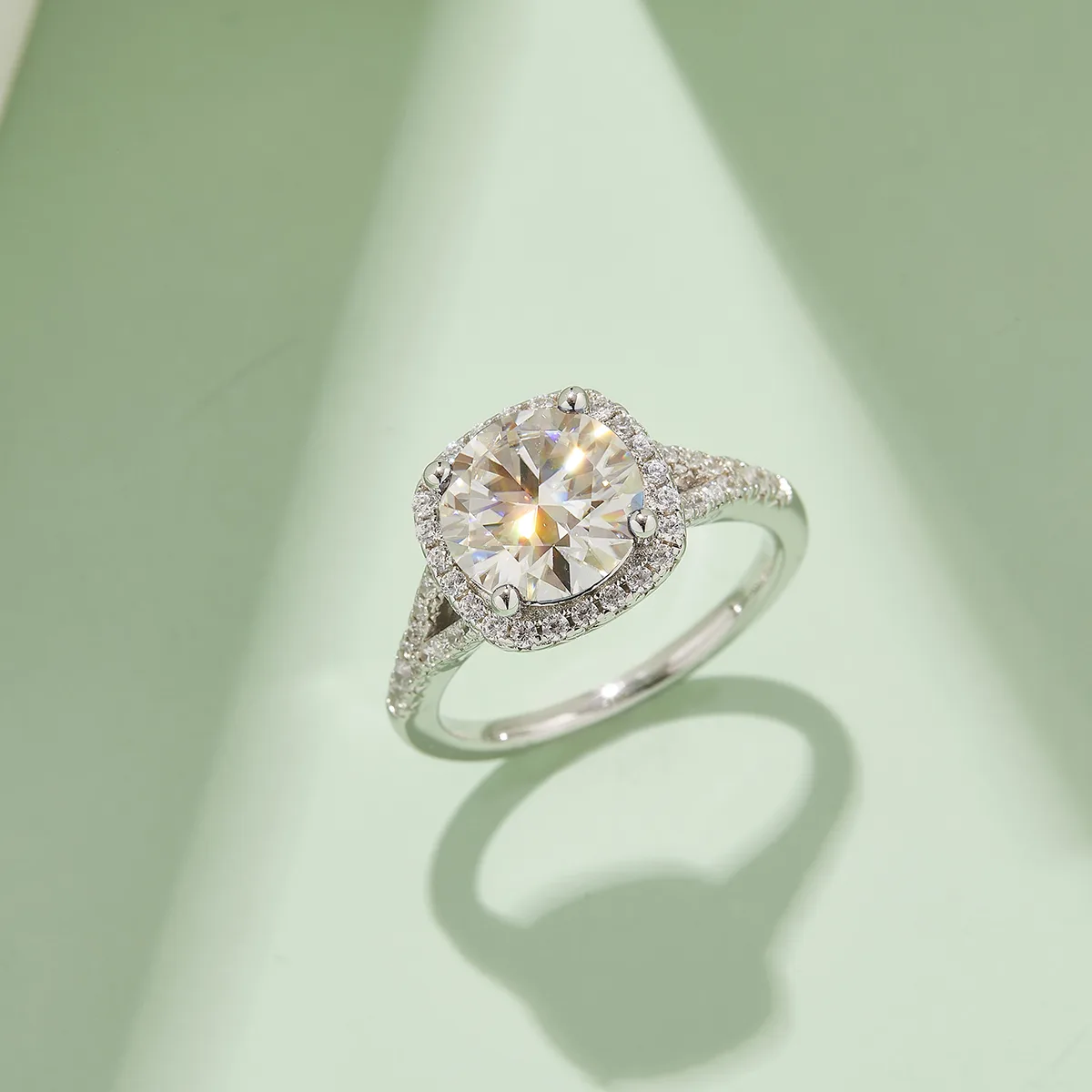 Double-Band Square Bezel S925 White-Gold-Plated Silver Moissanite Wedding Band Women's Ring 3.0ct D