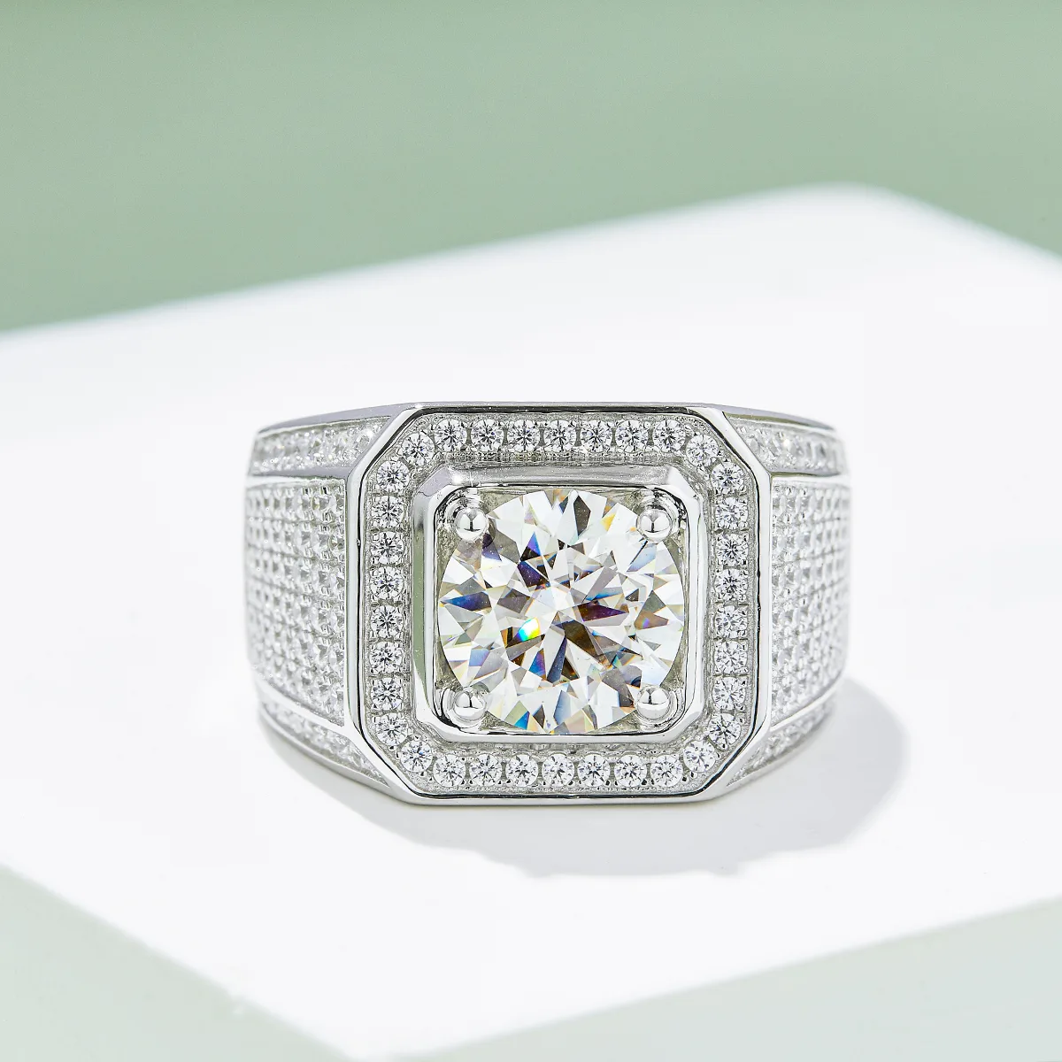 S925 White-Gold-Plated Silver Moissanite Men