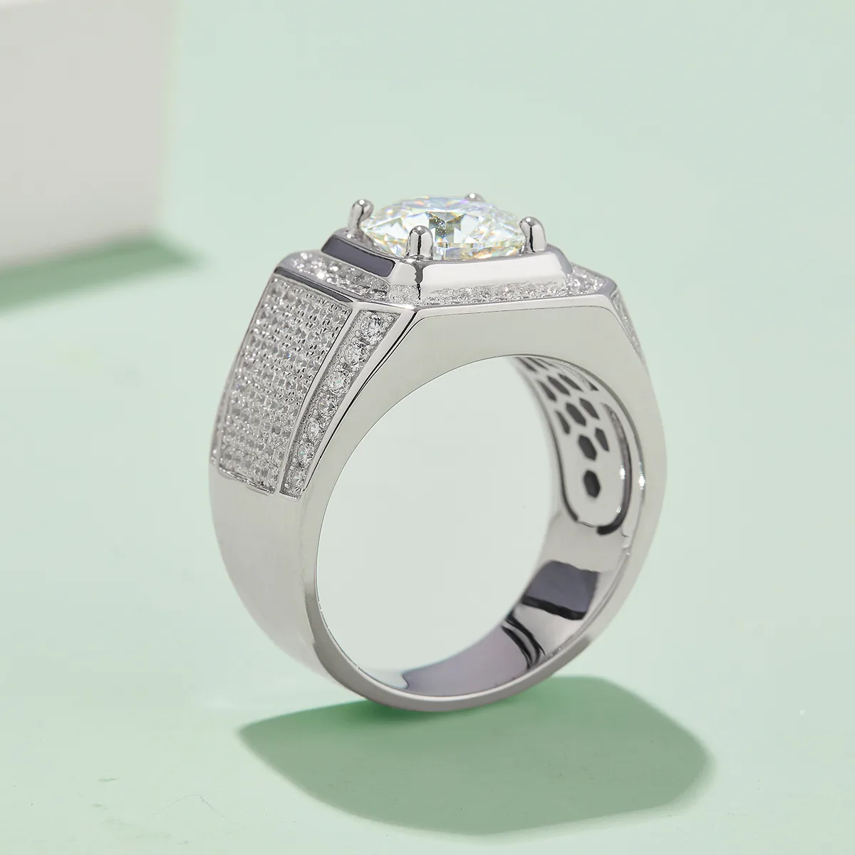 S925 White-Gold-Plated Silver Moissanite Men