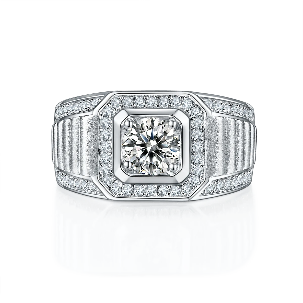 S925 White-Gold-Plated Silver Moissanite Men's Ring 1ct D