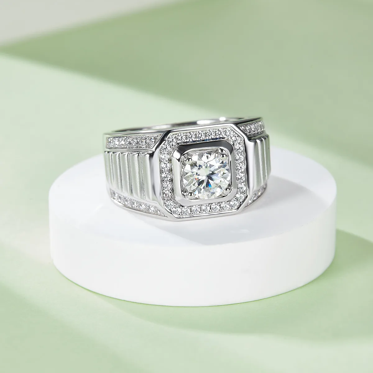 S925 White-Gold-Plated Silver Moissanite Men's Ring 1ct D
