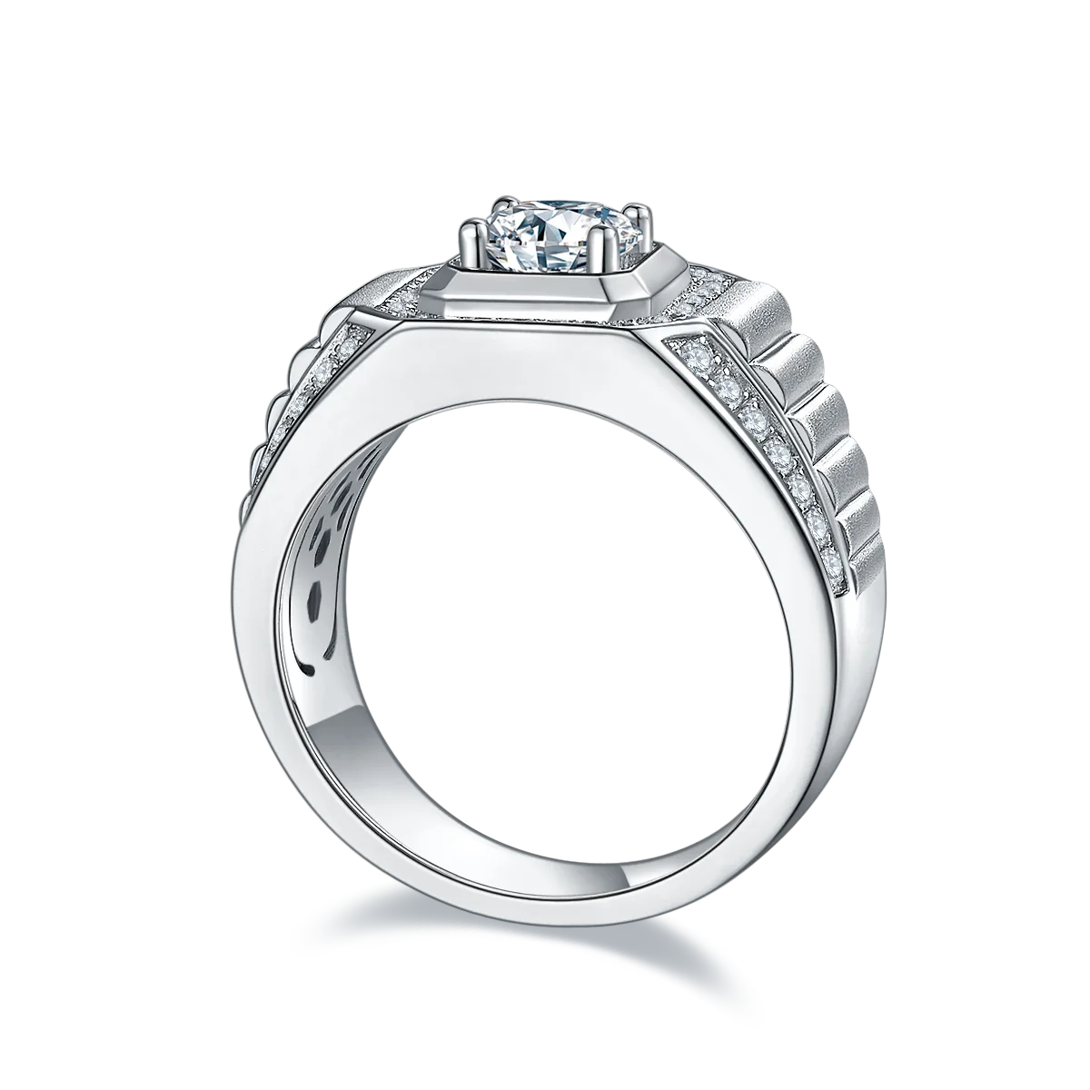 S925 White-Gold-Plated Silver Moissanite Men's Ring 1ct D