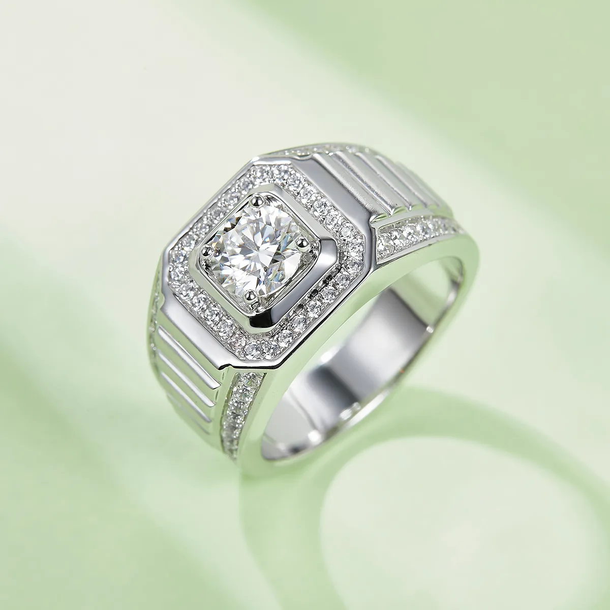 S925 White-Gold-Plated Silver Moissanite Men's Ring 1ct D