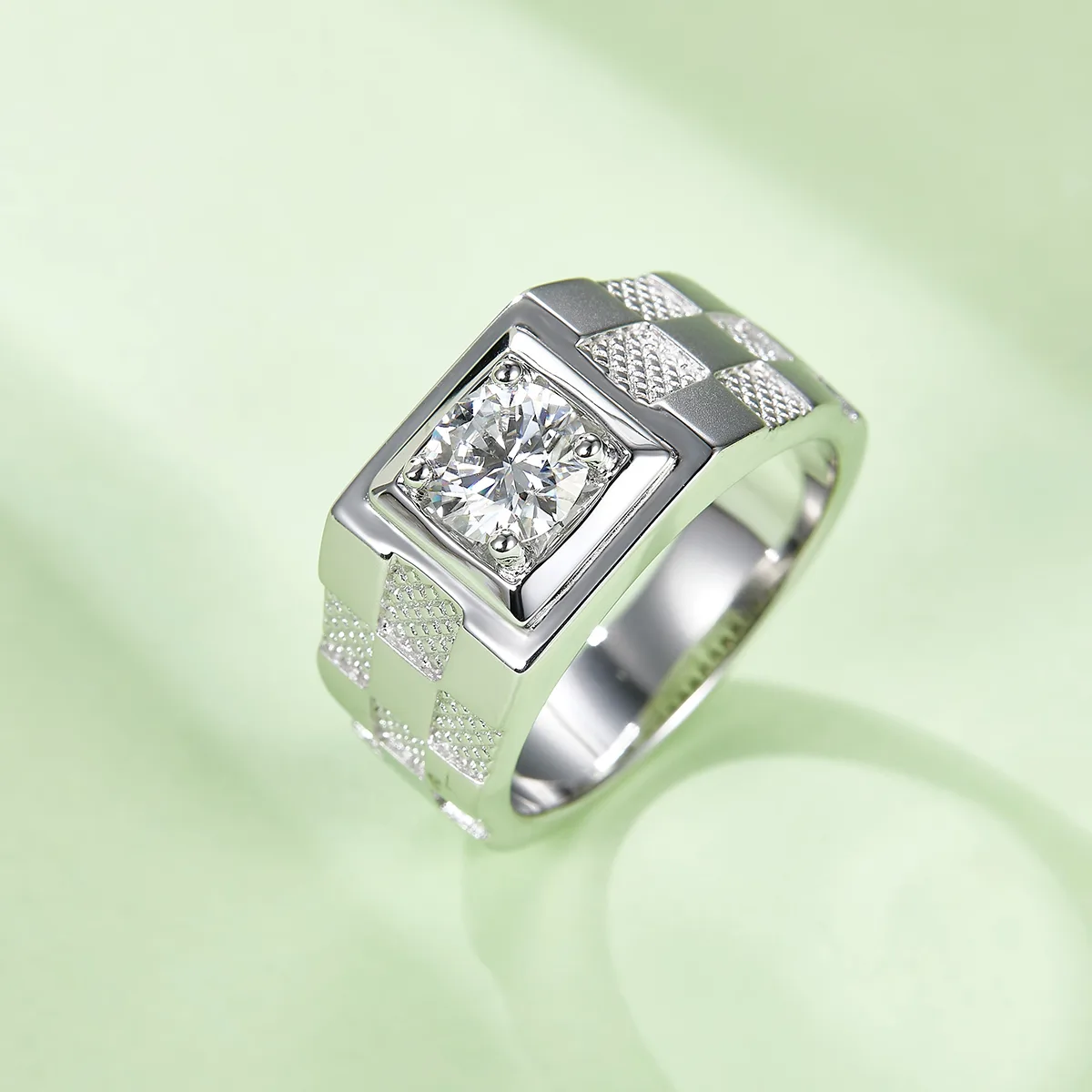 S925 White-Gold-Plated Silver Moissanite Men's Ring 1ct D - M84A