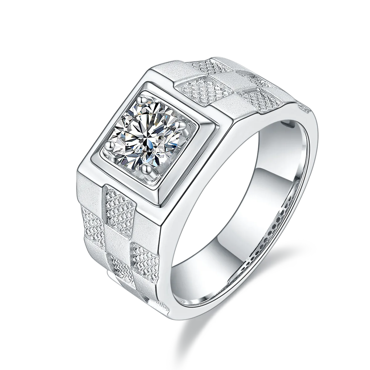 S925 White-Gold-Plated Silver Moissanite Men's Ring 1ct D - M84A