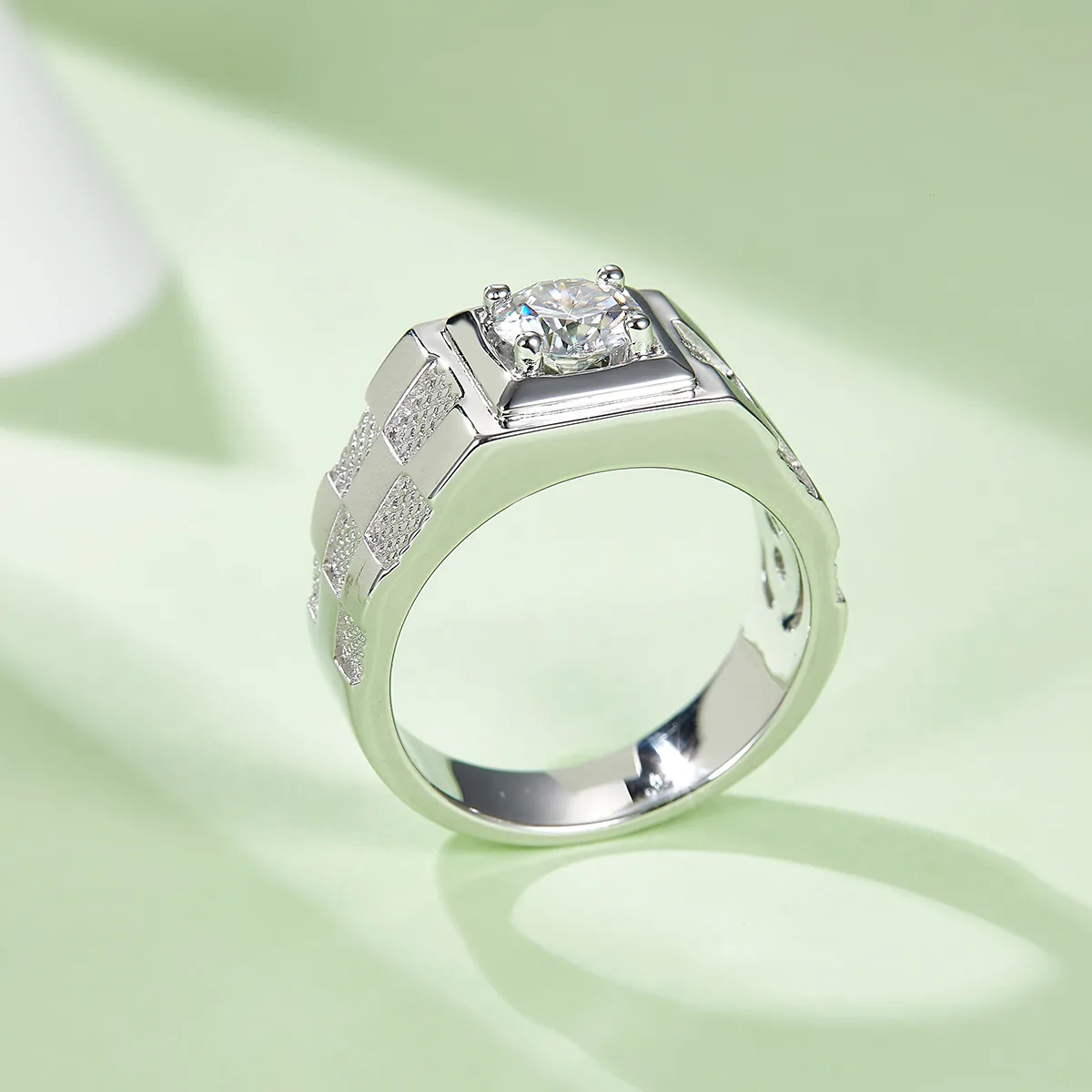 S925 White-Gold-Plated Silver Moissanite Men's Ring 1ct D - M84A