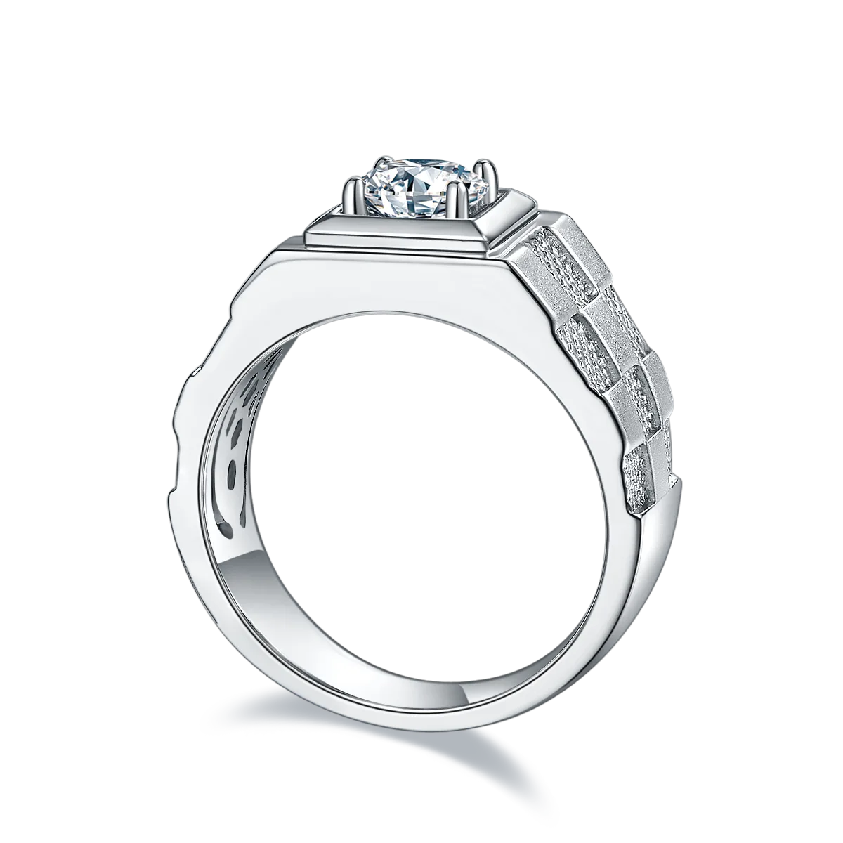 S925 White-Gold-Plated Silver Moissanite Men's Ring 1ct D - M84A