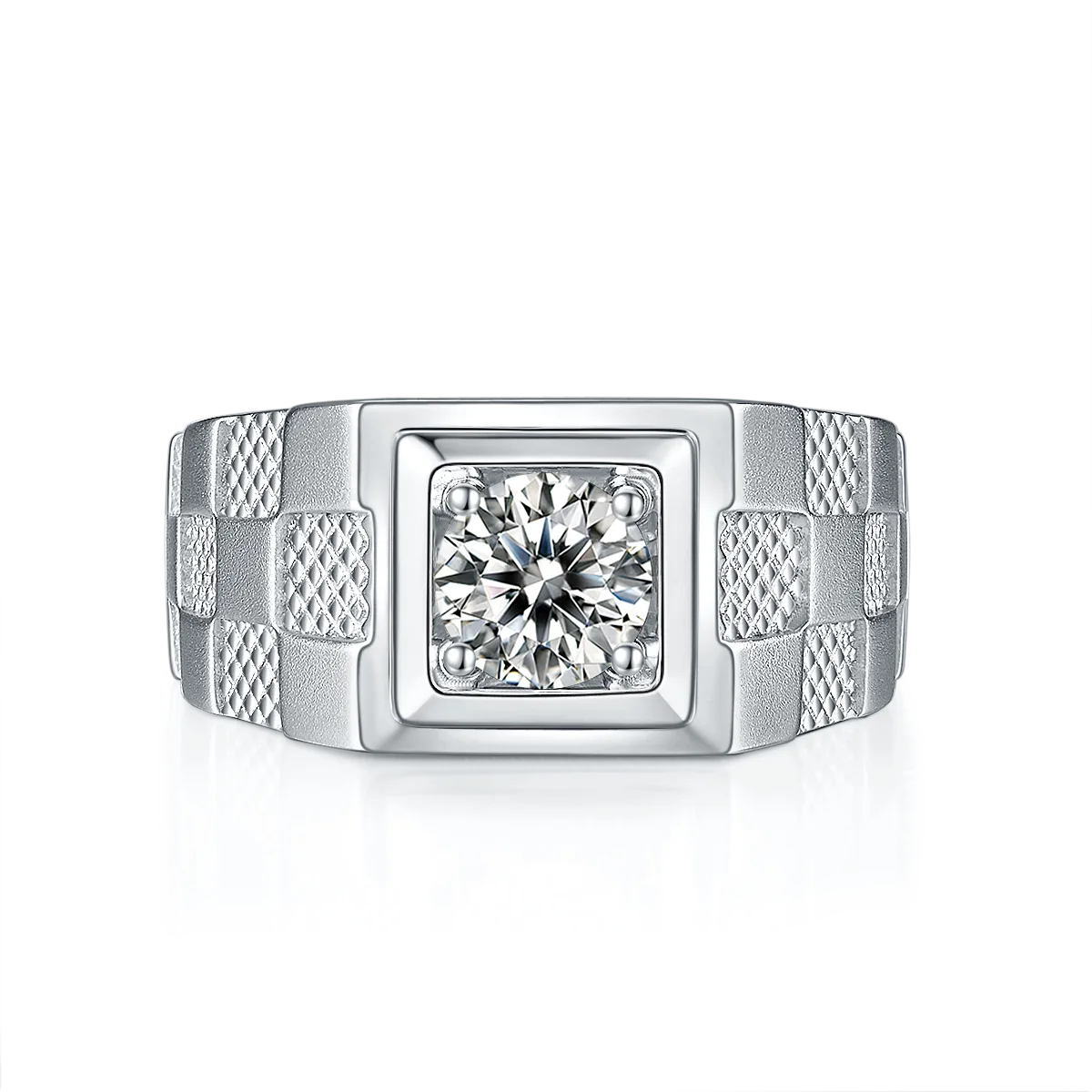 S925 White-Gold-Plated Silver Moissanite Men's Ring 1ct D - M84A