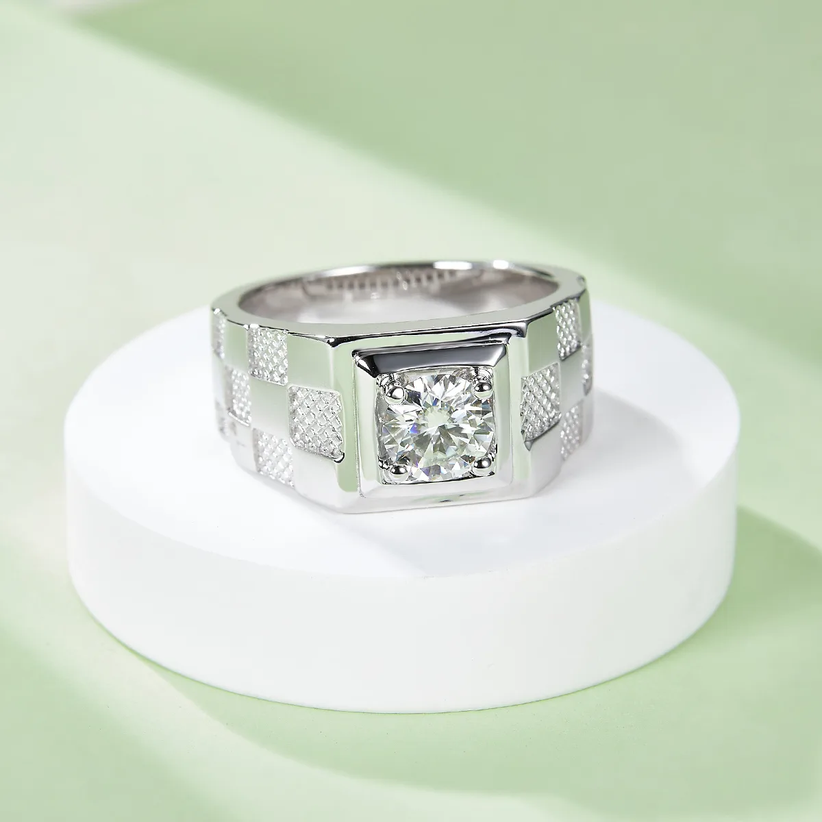 S925 White-Gold-Plated Silver Moissanite Men's Ring 1ct D - M84A